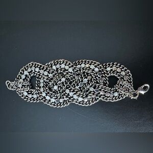 STELLA & DOT PETRA Silver Toned Woven Chains Crystal Rhinestones Chunky …